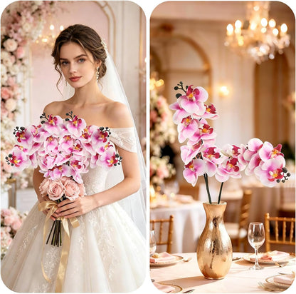 2Pcs Artificial Orchid Stem Faux Flowers Fake Phalaenopsis Real Touch for Home Decor Wedding Party Centerpiece Vase Decoration (24" Pink White)
