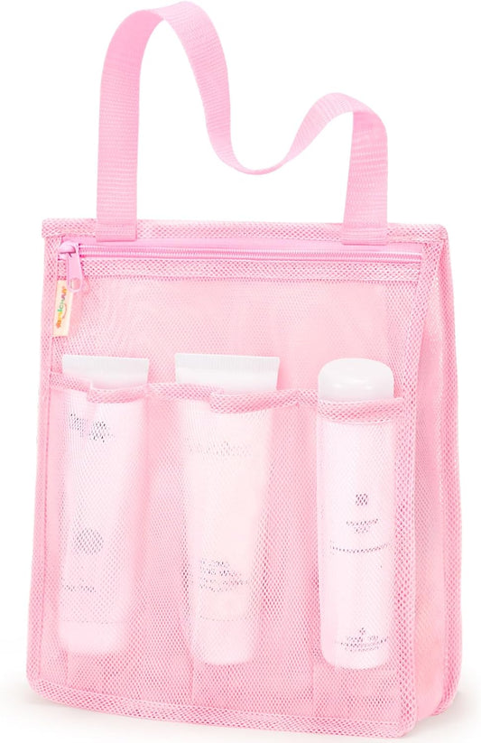 famichan Mesh Shower Caddy Portable, Gym Travel Camp Dorm Room Essentials for Women and College Girl, Pink Bathroom Shower Bag
