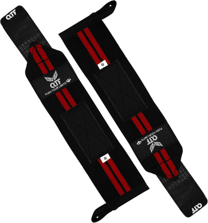 QTF Wrist Wraps for Weightlifting,Powerlifting,12"Heavy-Duty Wrist Support with Thumb Loop. Perfect for Strength Training, Bodybuilding, Dumbbell Lifting, and Wrist support. Includes a free Shark Pad