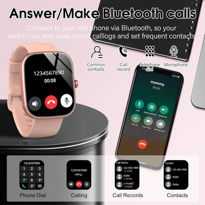 Csasan Smart Watch for Men Women(Answer/Make Call), 1.91" HD Screen Smartwatch Heart Rate/Sleep/Steps Monitor, 100+ Sports Fitness Watch, IP68 Waterproof Activity Trackers for Android iOS Pink