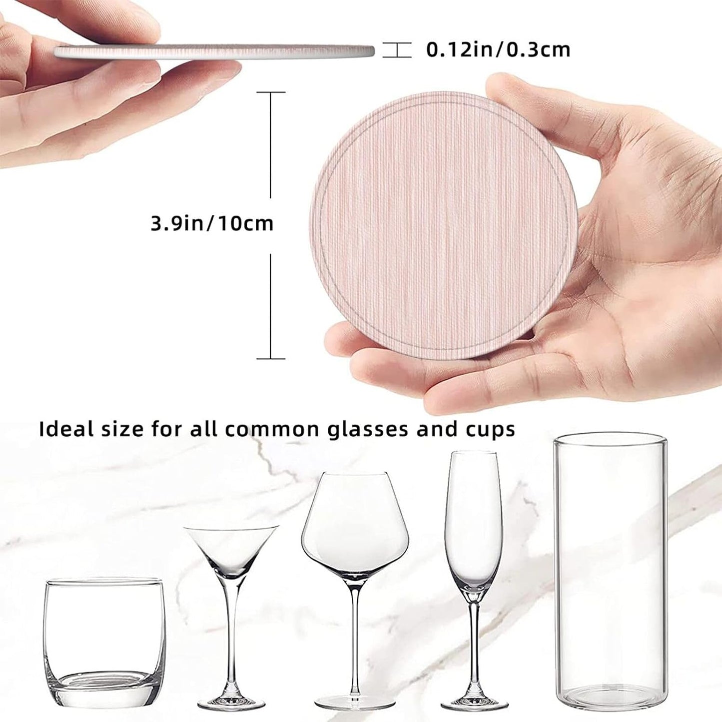 Light Pink Pastel Pattern Subtle Vertical Stripes Premium Leather Coasters, Set of 6 with Holder, Stylish Beverage Coasters for Kitchen Coffee Bar