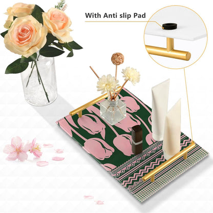 Ethnic Flowers Pastel Peach Decorative Plastic Trays with Handles Trays for Coffee Table for Jewelry Perfume for Bed Serving bandeja para servir con asas
