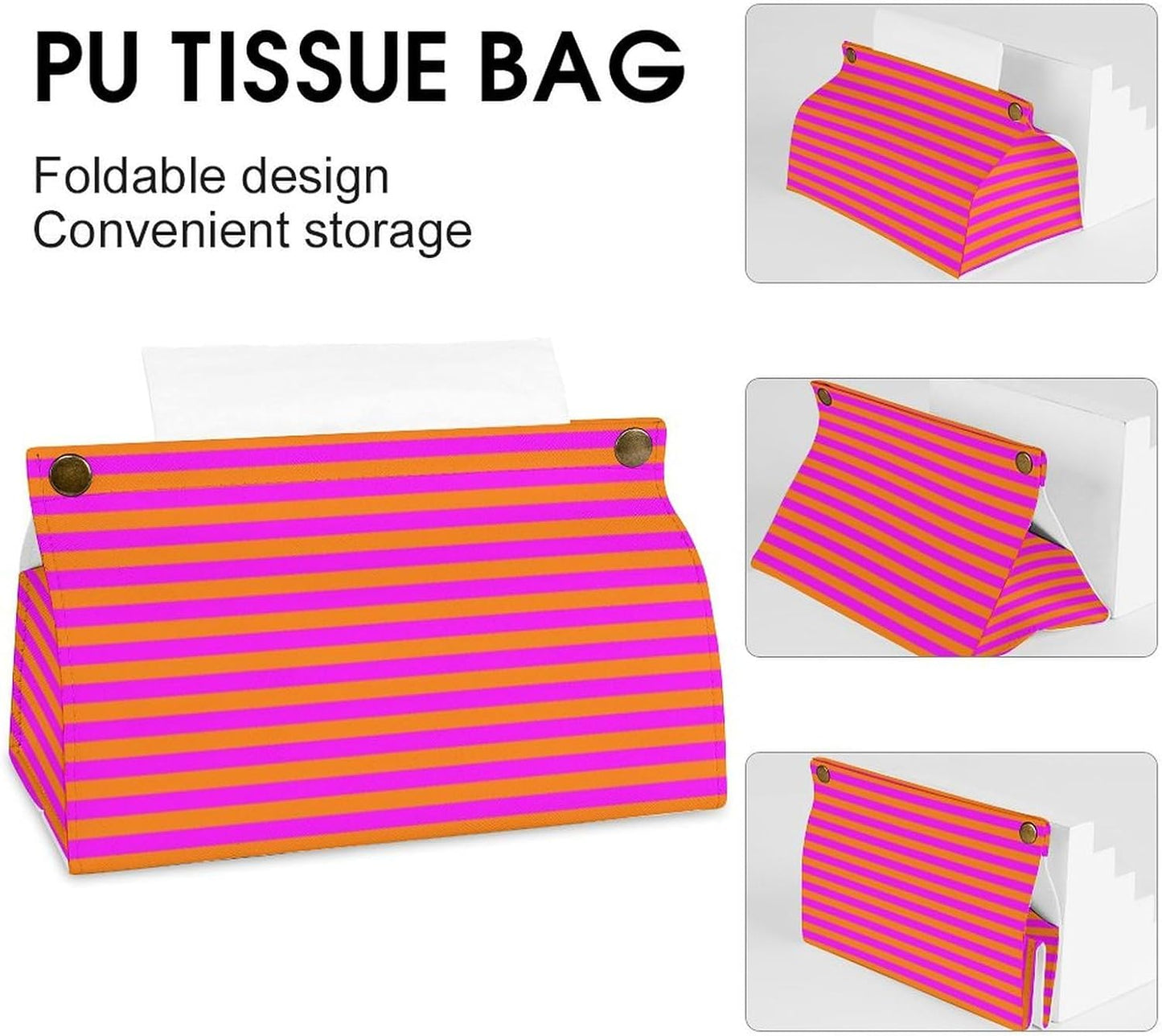 Pink and Orange Stripe Pattern Tissue Box Cover PU Leather Facial Tissue Dispenser Boxs for Office Car & Bathroom