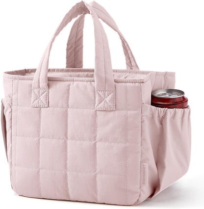 BAGSMART Lunch Bag for Women Small Cute Quilted Lunch Box Insulated Lightweight, Leakproof, Durable & Reusable Tote Bag for Work, Travel, Outdoor, Blush Pink
