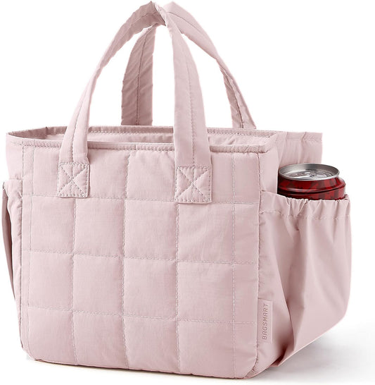 BAGSMART Lunch Bag for Women Small Cute Quilted Lunch Box Insulated Lightweight, Leakproof, Durable & Reusable Tote Bag for Work, Travel, Outdoor, Blush Pink