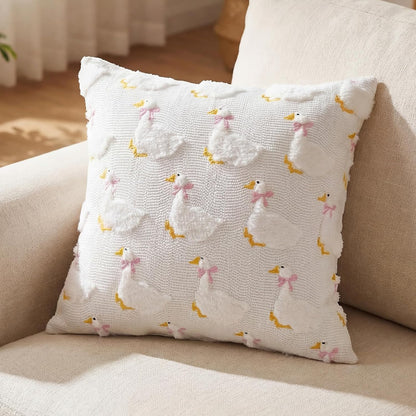 2 Pack Goose Pillow Covers 18 x 18 Inch Pink Bow Goose Embroidery Pillow Cover 3D Jacquard Soft Plush Faux Fur Cushion Case for Home Couch Chair Bed Sofa Room Decor