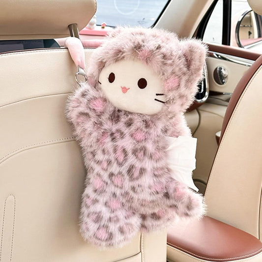 Creative Tissue Box Cover Car Tissue Holder, Cartoon Cute Cat Napkin Dispenser, Decorative Tissue Holder, Tissue Box for Car, Desk, Bedroom, Home, Table (Pink Leopard Print)