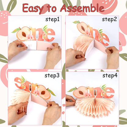 Peach Honeycomb Centerpieces Decorations - Peach First Birthday Decorations Girl, Double-Sided Printing One Sweet Peach Honeycomb Centerpiece for Fruit Themed Birthday Party