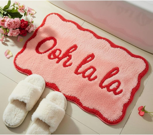 Drydiet Pink Bathroom Rugs 20 x 31 Inch Ooh La La Funny Bath Mat Non Slip Cute Washable Doormat for Mothers Day Holiday Bathroom Shower Outdoor Indoor Front Porch Decor