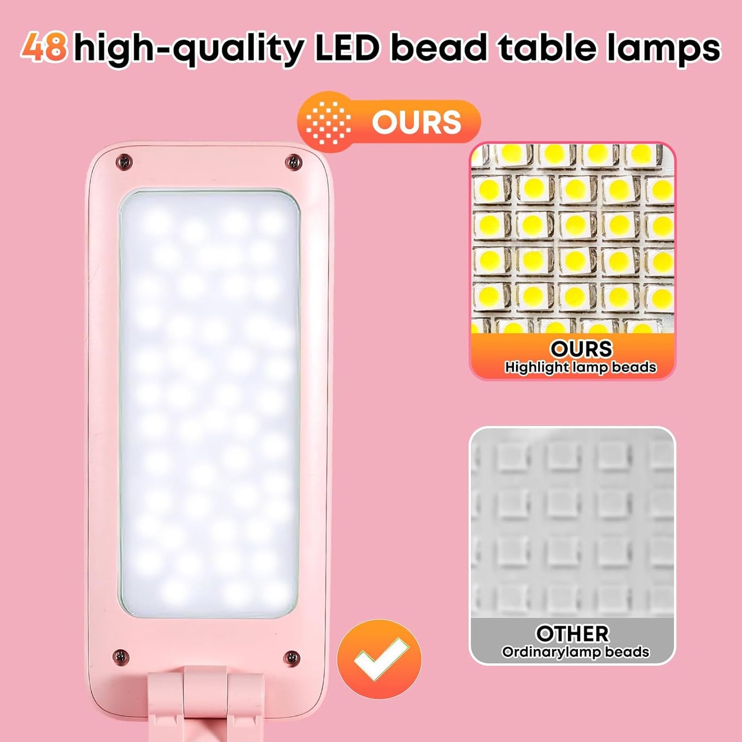 VAVOFO Cute Bunny Desk Lamp, Foldable LED Rechargeable Table Light, Eye-Caring Reading Lamp, 3 Color Modes & Dimmable, for Kids Girls Bedroom Study Dorm Room(Pink)