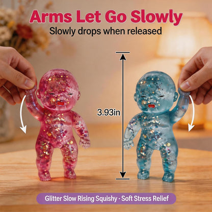 Glitter Doll Squishies Stress Ball, Squishy Babies Sensory Fidget for Stress Relief, Soft Cute Squeeze, Portable Desk Decor & Relaxing Gift for Adults (Pink)