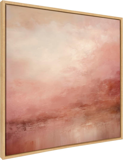 Kate and Laurel Sylvie Tonal Abstract Sun Kissed Pink and Peach Neutral Rose Tinted Ombre Framed Canvas Wall Art by The Creative Bunch Studio; 30x30 Natural; Modern Abstract Landscape Art for Wall