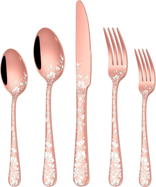 Stapava 40 Pcs Rose Gold Silverware Set, Stainless Steel Copper Silverware Flatware Cutlery Set for 8, Include Forks Spoons and Knives set, Mirror Polished, Dishwasher Safe Utensils Sets