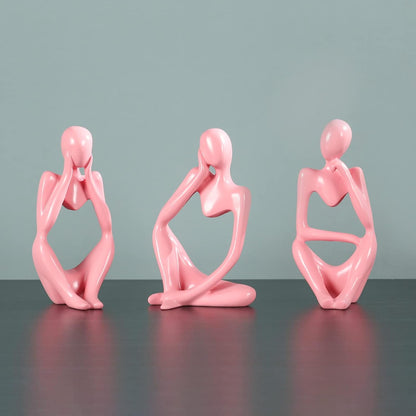 Thinker Statue Gold Decor Abstract Art Sculpture, Golden Resin Collectible Figurines for Home Living Room Office Shelf Decoration,Great Gifts Ideas (Pink)