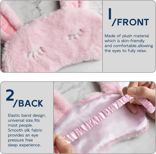 Cute Animal Sleeping Mask Sleep Mask, Soft Plush Rabbit Eye Mask for Travel Nap Sleeping Blindfold Eye Cover Eyeshade for Adult Kids Girls Teens Men Women - Rabbit, Pink