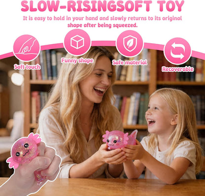 Axolotl Squishy Toy, Soft Slow Rising Sensory Fidget Toy, Cute Stretchy Axolotl Squeeze Toy, Stress Relief Desk Toy Gift for Kids 3+ and Adults(Pink)