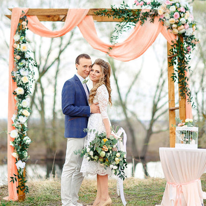FUHSY Wedding Arch Draping Fabric Peach Pink Chiffon Fabric Drapes 20FT 1 Panel Sheer Curtains Wedding Arch Backdrop for Party Ceiling Decorations Weddings Ceremony Drape Fabrics for Arbor Archs Decor