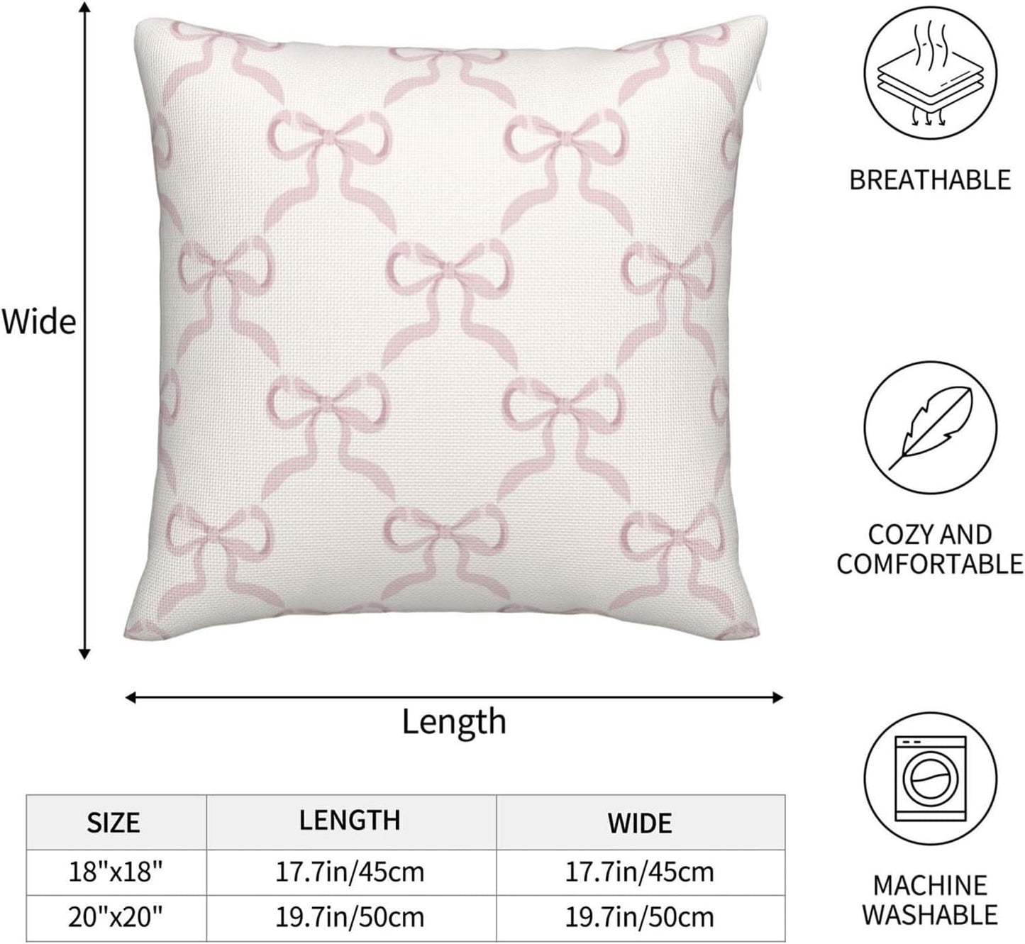 Pink Bow Pillow Covers Cream Ribbon Bow Decorative Throw Pillows Covers 18x18 Inch Set of 2 Bowknot Pillowcase Cushion Cover for Couch Sofa Bedroom