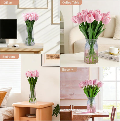 16 inch Fake Tulips Artificial Flowers, 20PCS Real Touch Fakes Tulip Plants for Bridesmaid Bouquet and Wedding Ceremony Festivals Anniversary Bridal Rehearsal Party Bar Table Decor-Pink