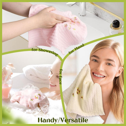 Jacquotha Bathroom Washcloths Face Towels 4-Piece, Floral Embroidered, Cotton, Pink & Cream 13” x 13"
