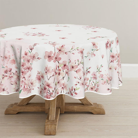 Horaldaily Spring Tablecloth 60×60 Inch Round, Pink Cherry Blossoms Washable Seasonal Table Cover for Party Picnic Dinner Decor