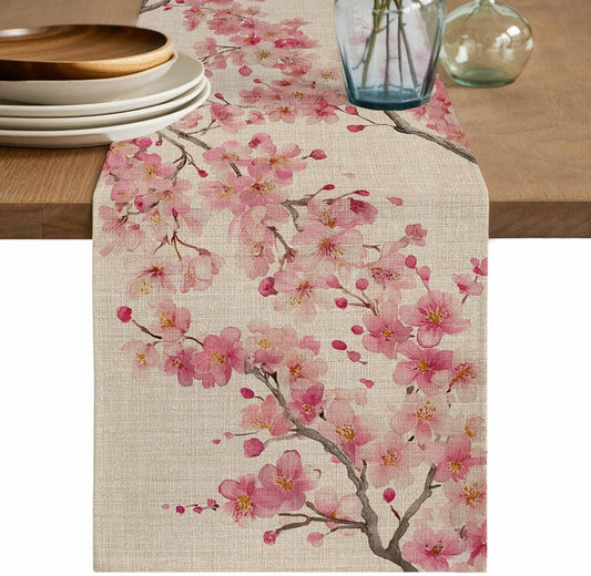 Table Runner 60 Inches Long, Peaches Branches Decorative Table Runner for Party Wedding Home Decor, Farmhouse Spring Botanical Pink Flowers Dresser Scarves for Bedroom Kitchen Tables Decor 13x60 Inch