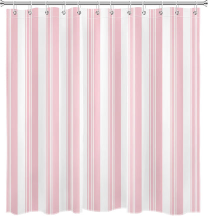 LB Pink Vertical Striped Shower Curtain for Bathroom, Aesthetic Modern Pink and White Stripe Fabric Shower Curtain with Hooks,Vintage Stripes Farmhouse Bathroom Curtain Shower Set,72" W x 72" L