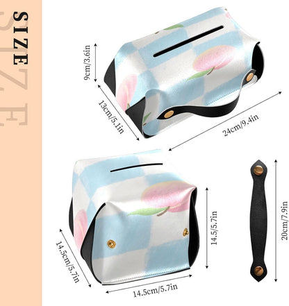 Leather tissue holder Hanging napkin holder sun visor with Adjustable straps & zipper Reusable tissue dispenser box Pink Peach Checkered Pattern