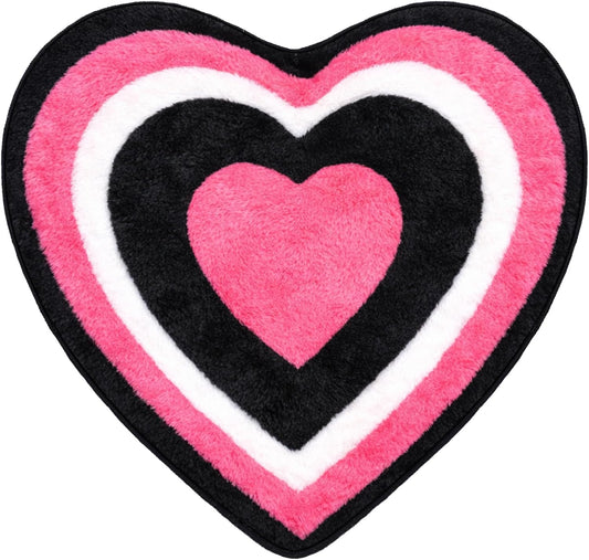 Breling 1 Pcs Black Heart Bathroom Rug Hearts Small Decor Kitchen Bathroom Rug Bath Mats Non Slip Carpet for Tub Living Dining Holiday(Heart, Black&Pink, 31.50x31.50)
