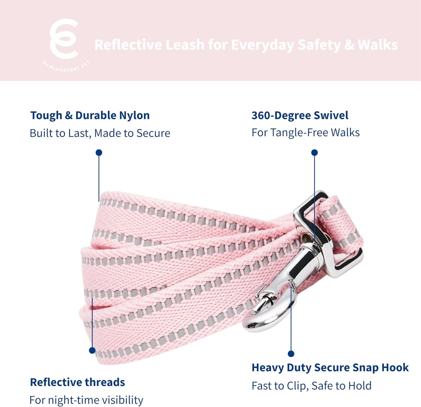 Blueberry Pet Matching Reflective Harness and Leash Set | Adjustable Pastel Vest with Lead for Dogs – Great Value Gift Set | Adjustable Baby Pink Vest for Small Breeds