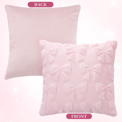 phnydreg Pack of 2 Pink Bow Throw Couch Pillow Covers 18x18in Plush Faux Fabric Pillowcases for Living Room Couch Bed Sofa Decor
