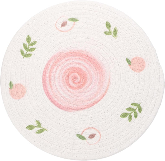 uxcell Round Placemats, 11.8 Inch Cotton Rope Braided Place Mats, Heat Resistant Woven Table Placemats, for Home Wedding Holiday Party, Peach Pattern