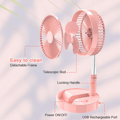 Pedestal Fan Foldable table fan, Adjustable Height, 7200mAh Rechargeable, Portable, Quiet, FoldAway (Pink)