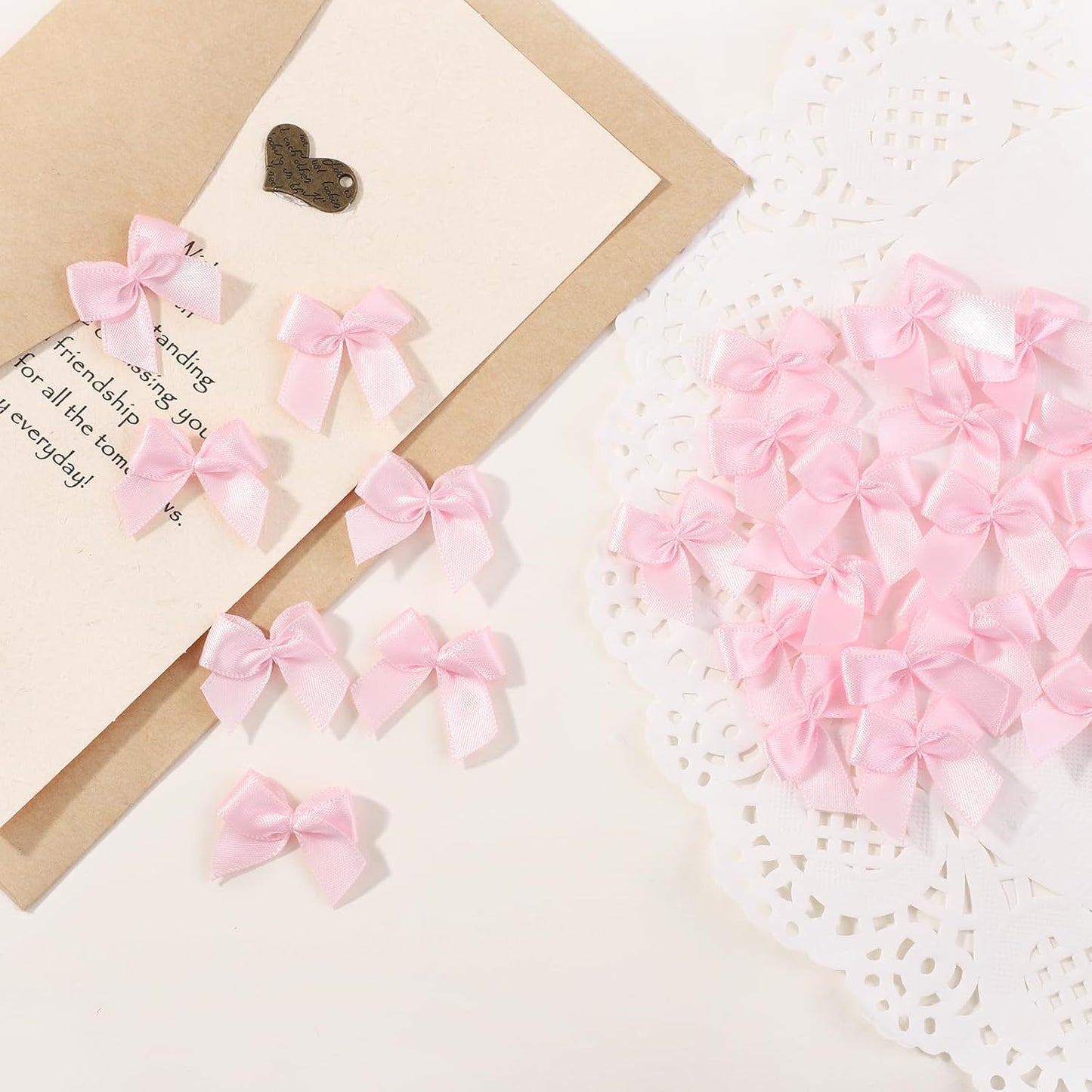 yoyokid 50 Pcs 1" Mini Satin Ribbon Bows, Tiny Crafts Bows Decoration for DIY Cheer Pins Clothespins Accessories Wedding Gift Box Ornament, Pink,Valentines Day Decoration