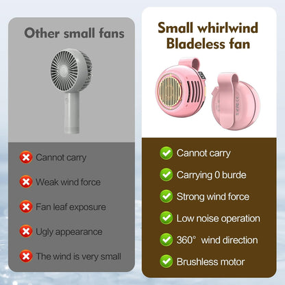 Portable Silent Mini Bladeless Electric Fan,Small fan Clip on for Shirt & Waist,2026 New Mini Bladeless Fan Clip On,Adjustable 3-Speed For Outdoor & Travel & Office,Gift (pink with display)