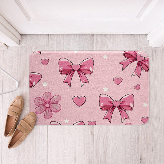 jejeloiu Pink Bow Bathroom Rugs Bowknot Bath Mats Microfiber Butterfly Bowknot Bathroom Accessories Pink Floor Doormats Non-Slip 16"x24" Soft