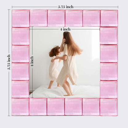 eletecpro 4x4 Cute Jewel Picture Frame with Real Glass and Pink Acrylic Adorned, Kids Room Decor Display Square Photos for Wall Mounting and Tabletop, Set of 2