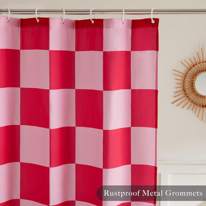 Ohocut Checkered Shower Curtain, Double Pink Plaid Shower Curtains for Bathroom, Cute Retro Checkboard Shower Curtain Vintage Aesthetic, Washable Fabric Bath Curtain 72''x72''