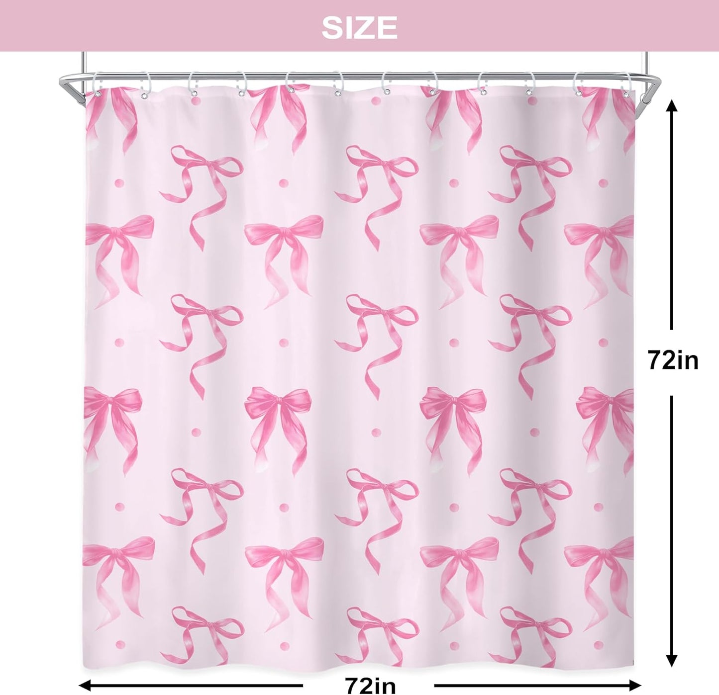 Newsely Pink Bow Shower Curtain 72Wx72L Inch Bownot Adorable Elegant Wave Point Modern Retro Minimalist Lovely Cute Girls Female Bathroom Set Fashion Waterproof Bath Decoration Accessories Home Decor