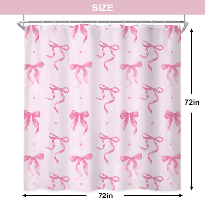 Newsely Pink Bow Shower Curtain 72Wx72L Inch Bownot Adorable Elegant Wave Point Modern Retro Minimalist Lovely Cute Girls Female Bathroom Set Fashion Waterproof Bath Decoration Accessories Home Decor