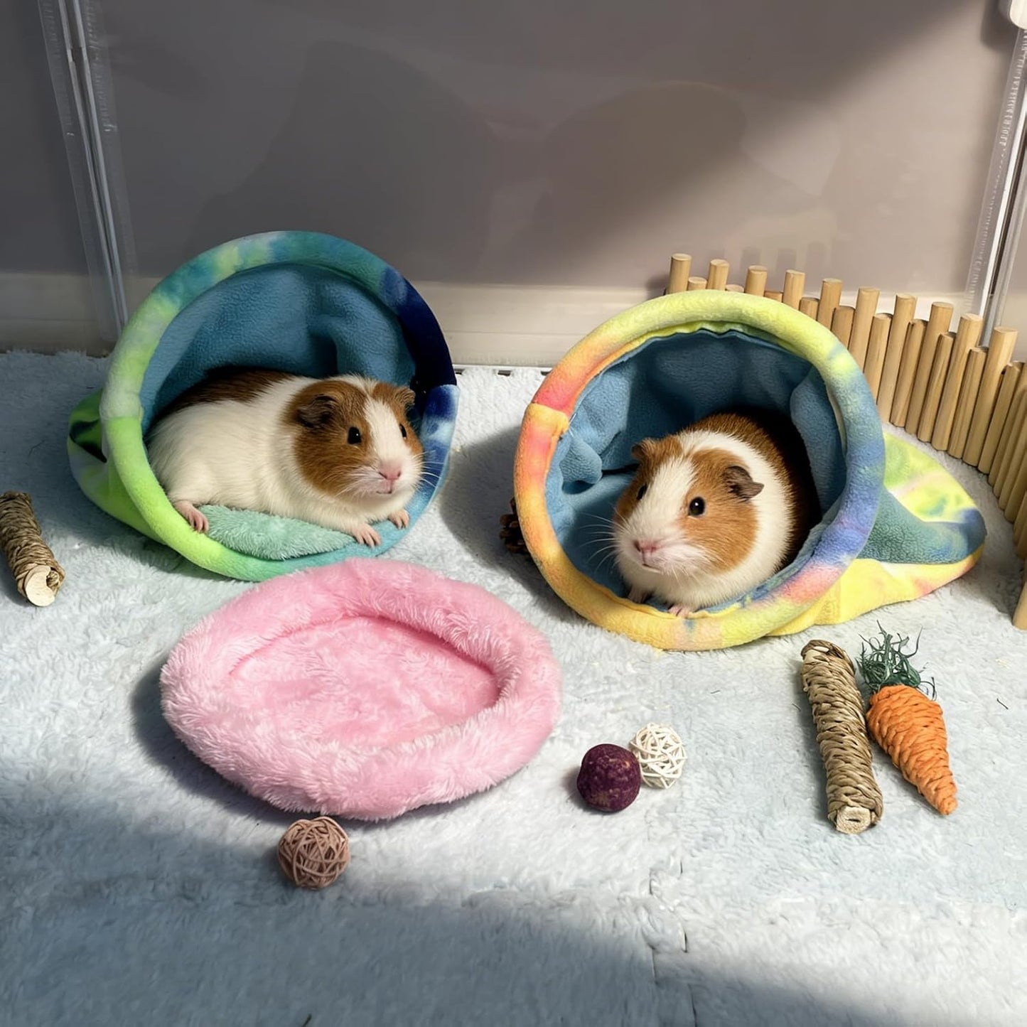 kathson Guinea Pig Snuggle Sack, Soft Fleece Sleep Sacks Large Guinea Pig Hideout Small Animal Hideout Pet Sleeping Bag for Hamster Rat Chinchilla Ferret, 2pcs (Pink)