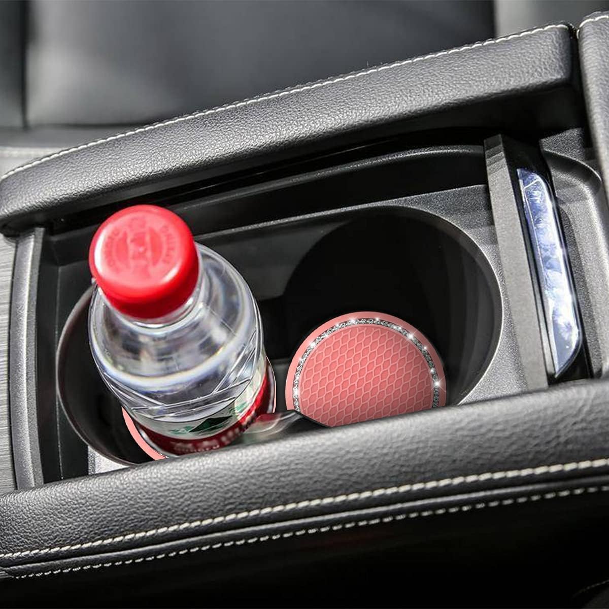 Bling Crystal Rhinestone Car Cup Holder Coaster, 2 PCS Universal Auto Accessories 2.75 Inch Anti Slip Insert Mat Pad Set, Suitable for Most Cars, Trucks, Vehicles Interior (Light Pink)