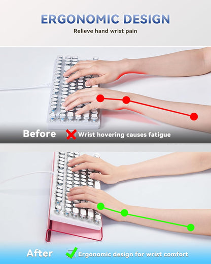 Ergonomic Computer Keyboard Stand for Desktop (Clear Pink), Keyboard Tilted Elevated Rack Key Board Holder Riser Stand for Office Home Desk Work