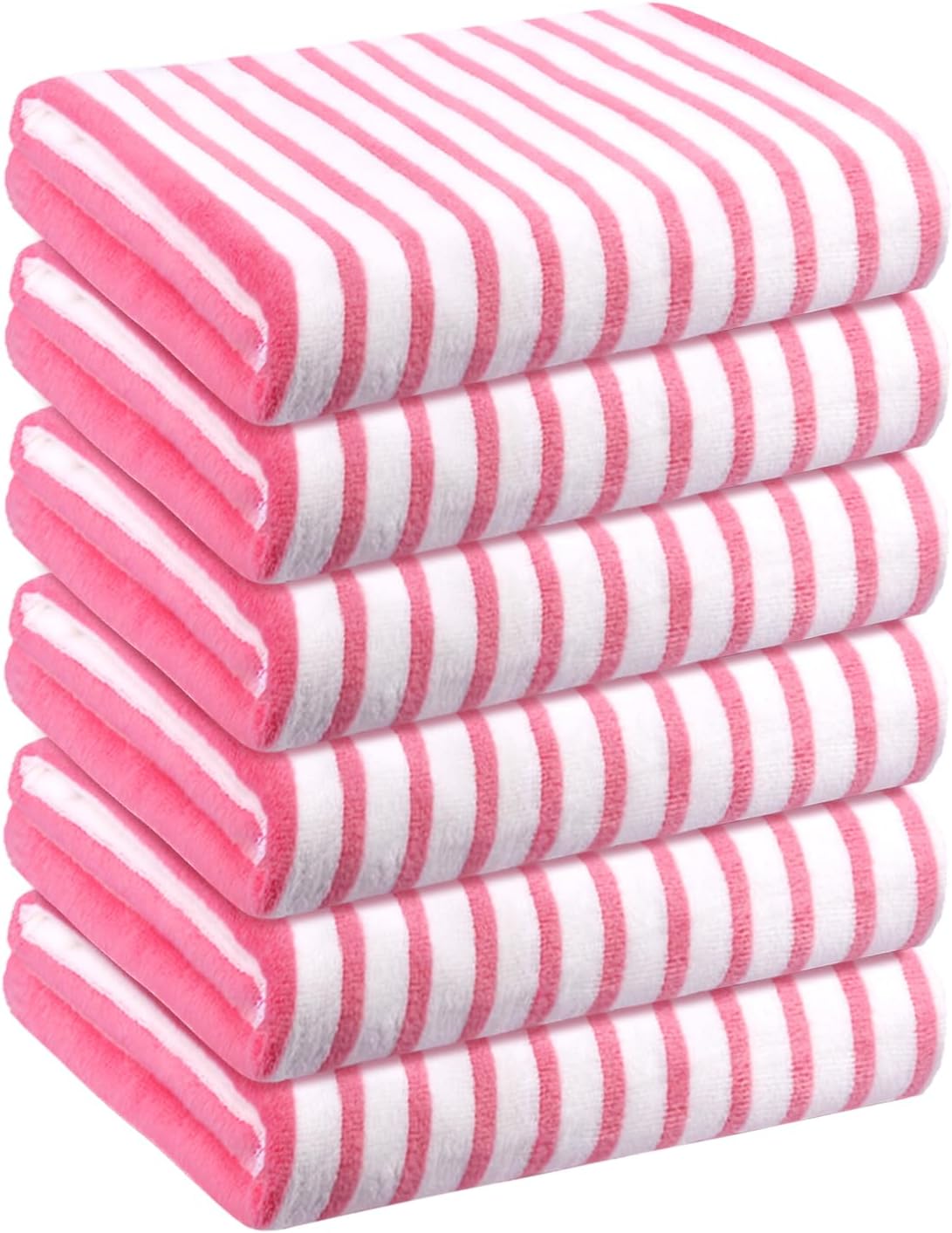 JML Microfiber Beach Towels Set of 6, 27" x 55", Large Bath Towel Cabana Stripe- Absorbent Quick Dry, No Fading, No Linting for Hair Wrap, Sauna, Pool, Sport, Yoga, Camping, Swimming, Pink