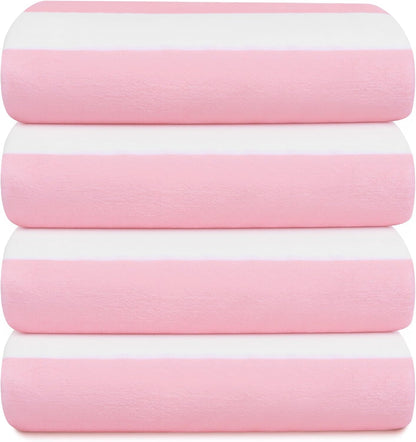 Touchat 4 Pack Beach Towels Oversized 30'' x 60'' Microfiber Pool Swim Bath Camping Travel Cabana Stripe Quick-Dry Super Absorbent Lightweight Sand Free Towel for Adults, Multi-Functional，Pink