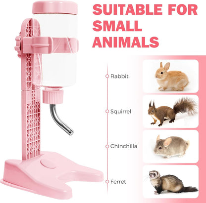 VANNON Pet Standing Water Dispenser Top Fill Dog Water Bottle Dispenser with Stand Leakproof Pet Slow Water Bottle for Small Animals, 13oz, BPA Free, Adjustable Height, Pink