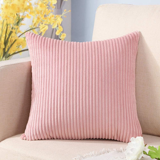 Artscope Cozy Striped Corduroy Pillow Covers Super Soft Decorative Square Throw Pillow Covers Case Cushion Covers for Sofa Couch Bedroom Car Decor 20 x 20 Inches, Pink
