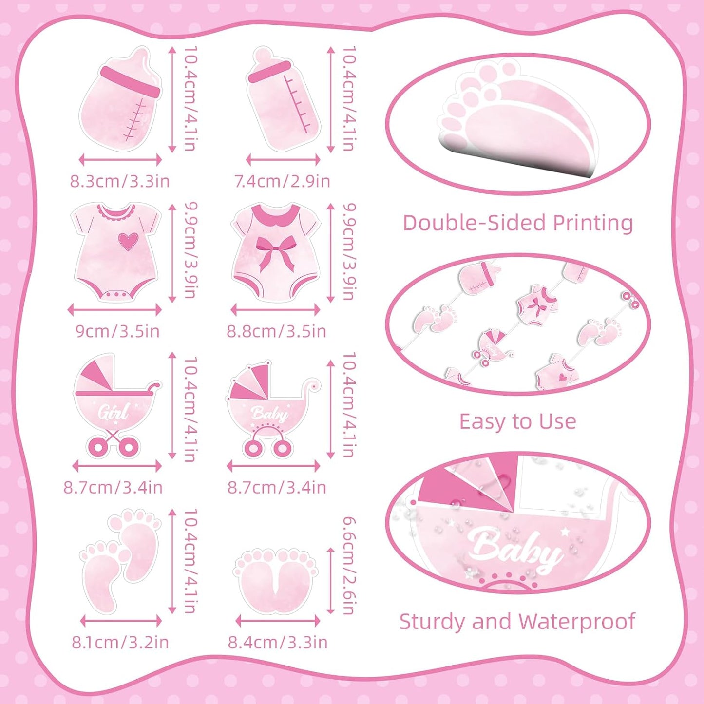 Weecent 8 Pack Pre-Strung Pink Baby Shower Banner Baby Girl Party Decorations Pink Paper Garland Baby Girl Birthday Party Favors Baby Shower Party Supplies