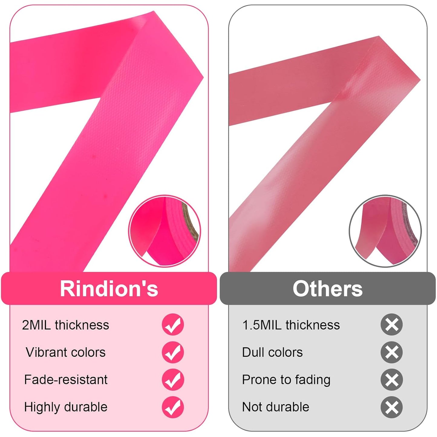 6 Rolls Pink Flagging Tape, 0.7in X 98.4ft(Total 590.4ft) Non-Adhesive Neon Marking Tape, Plastic Survey Ribbon Rolls for Location Marking, Cable Bundling, Tree Labeling, Hunting, Construction Sites