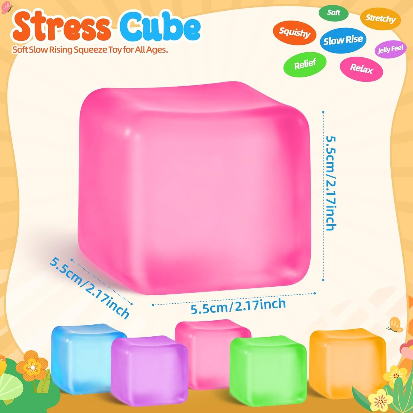Squishy Cube for Kids & Adults, Ice Cube Squishy Slow Rising Squishy Fidget Toys, Squeeze Toys for Stress Relief, Classroom Prizes Party Favors Birthday Gifts(Pink)